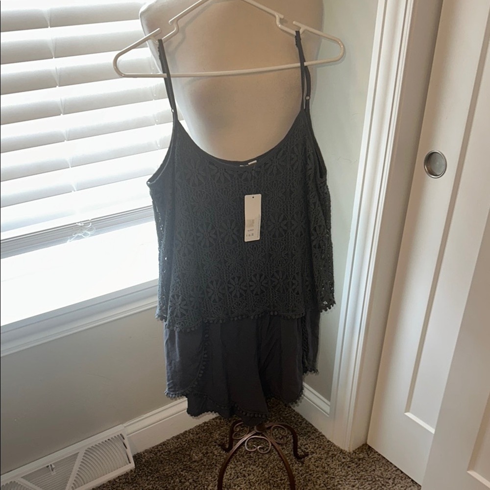 Others Follow Dark Gray Smocked Lace Overlay Romper Size Large